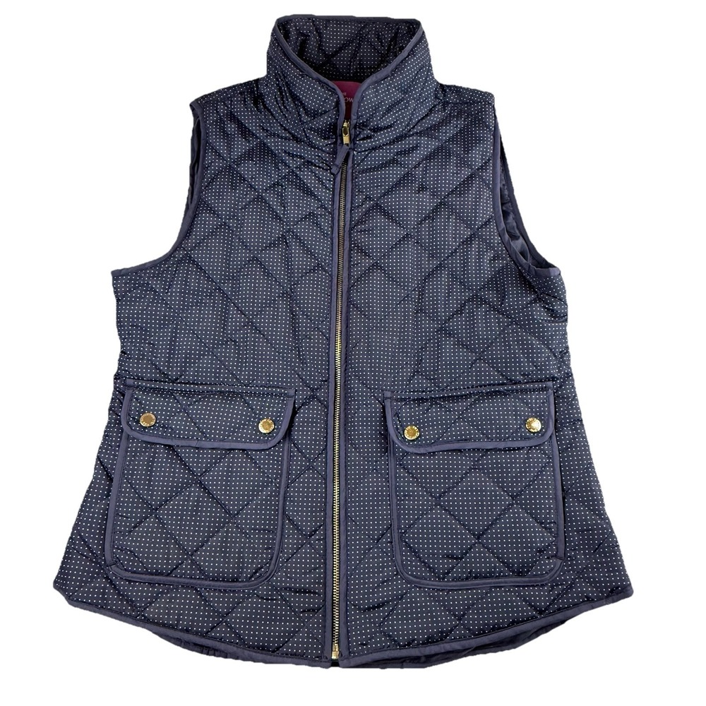 Savile Row Co.‎ London Women's Medium Quilted Vest Navy Polka Dot Puffer Gilet